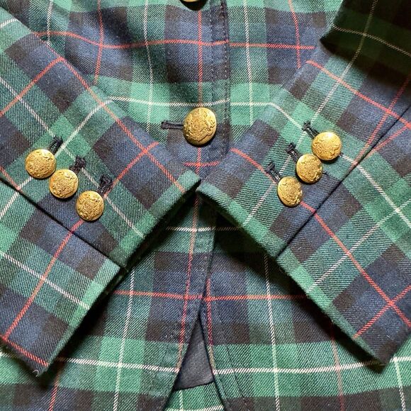 J CREW Tartan Plaid Wool School Boy Blazer Jacket Top Women Size 4 Gold Buttons - Picture 6 of 10